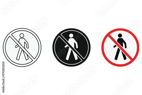 Vector art of no pedestrian sign set of prohibition signs for pedestrians in different styles