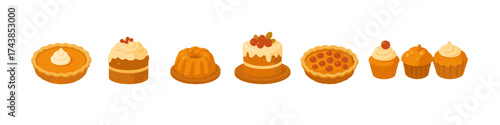 Delicious assorted desserts collection in flat style