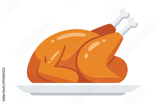 Vector art of roasted turkey on a platter, perfect for thanksgiving or christmas dinner