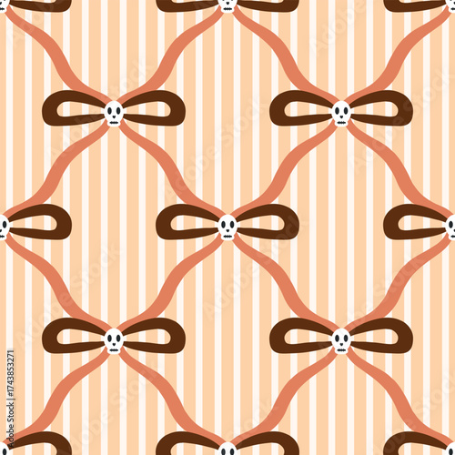 Cute Spooky Bows and Skulls Seamless Pattern for Halloween Fabric, Backgrounds, and Home Decor