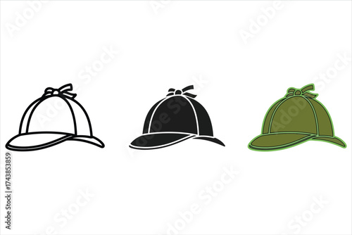 Vector art of deerstalker hat line art, a traditional headwear for hunting and detective work
