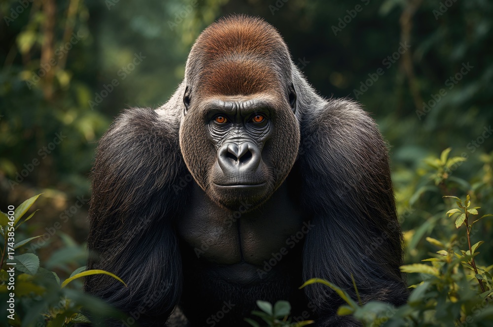 Fototapeta premium Alert Western lowland gorilla standing watch