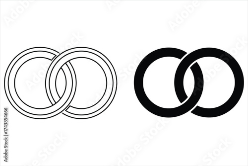 Illustration of two interlocking circles in black and white, connection concept