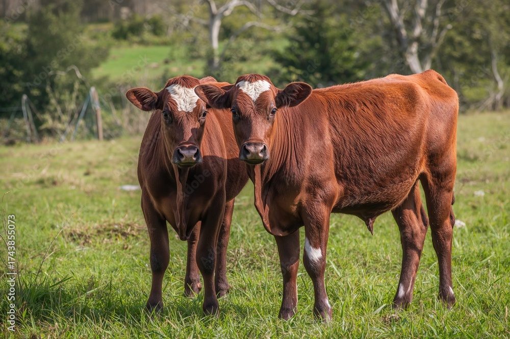 Obraz premium Pair of Youthful Brown Beef Cattle