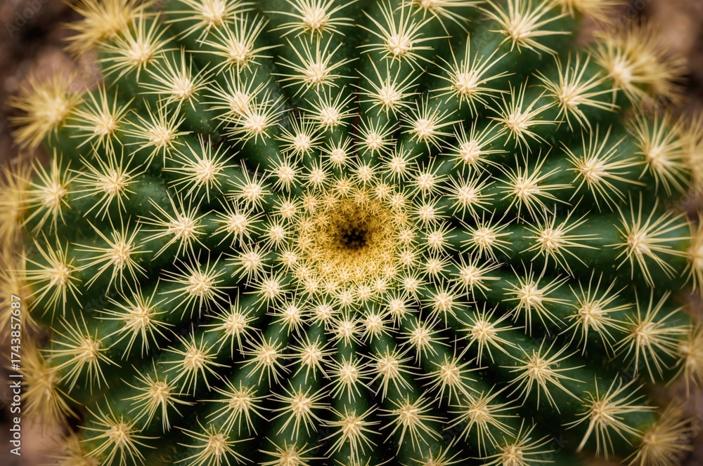 Fototapeta premium Close-up selective focus of a cluster of golden barrel cacti, a popular ornamental species native to a specific region.