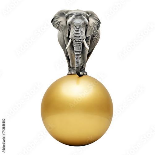 Majestic elephant standing atop a gleaming golden sphere