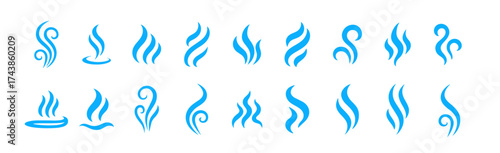 Blue smoke and steam icon set vector on transparent background