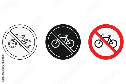 Vector art of no bicycle sign, indicating a prohibition of cycling in the designated area