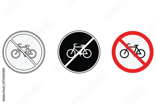 Vector art of set of no bicycle sign, a clear prohibition for cycling in designated area