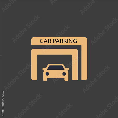 Car Parking Entrance Icon with Yellow Car garage automobile