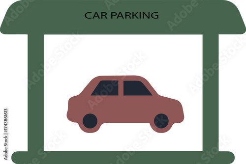 Car Parking Entrance Icon with Red Car garage building