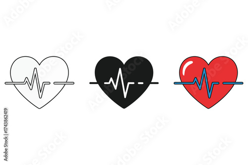 Vector art of heartbeat line in heart shape icons for medical and health