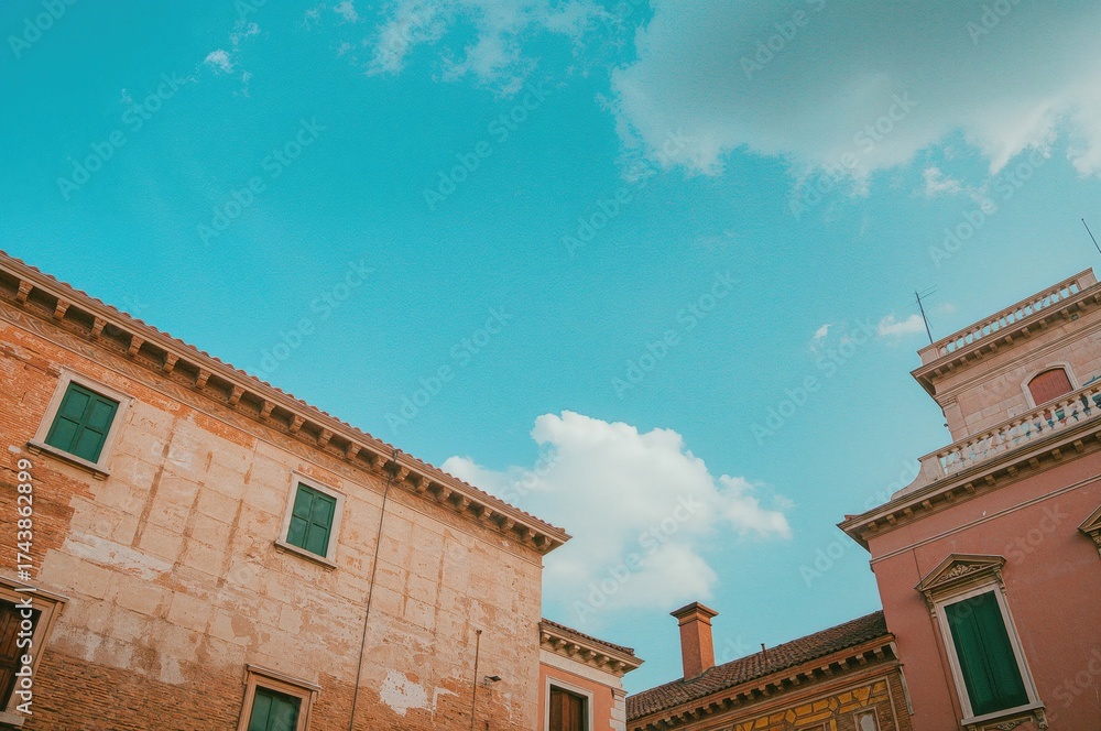 Fototapeta premium Historic architecture backdrop with detailed patterns and sky view
