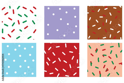 Vector art of collection of colorful seamless patterns with sprinkles and dots, perfect for backgrounds and designs