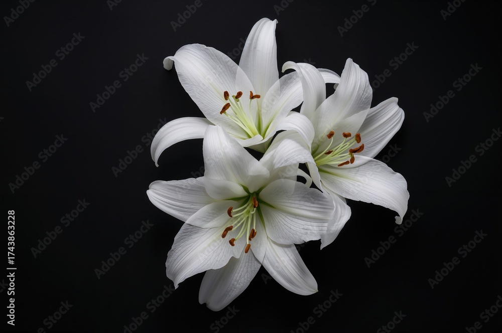 Fototapeta premium Black Background Featuring White Lilies