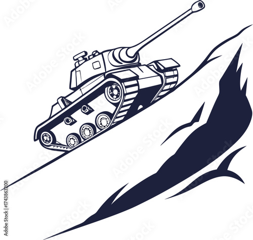 A detailed sketch of a world war ii era tank climbing a steep rocky incline