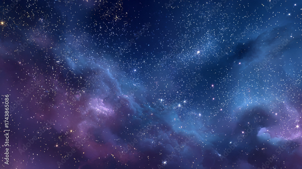 Fototapeta premium starry night sky, deep blue and purple tones, countless sparkling stars