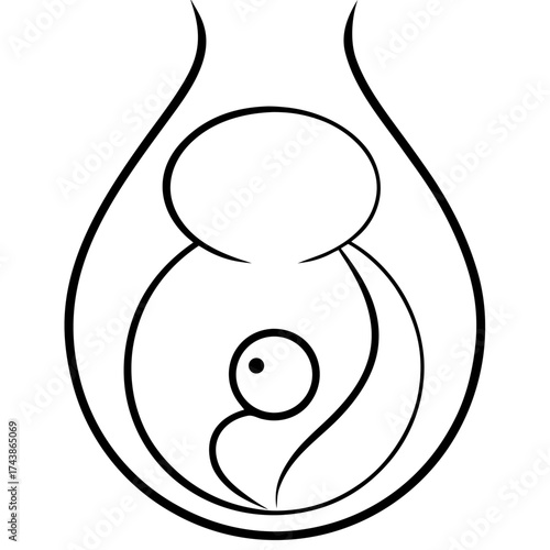 Minimalist line art of a mother holding her baby in a nurturing embrace