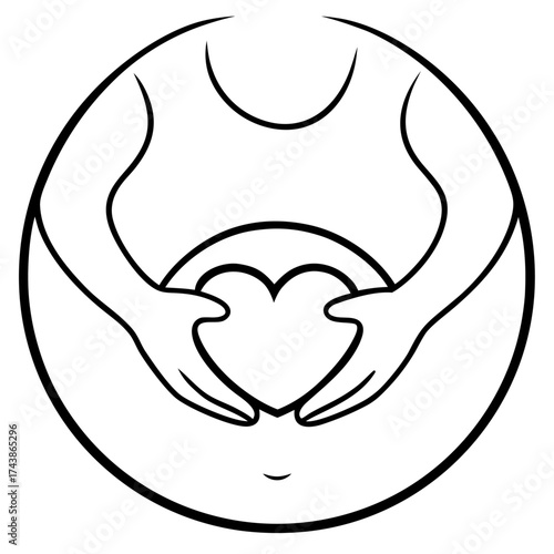 Pregnant Womans Hands Holding Heart Symbol Representing Love and Expectation in Black and White