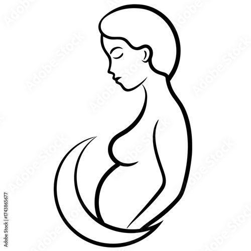 Elegant Silhouette of a Pregnant Woman Embodying Motherhood Beauty and Anticipation for New Beginnings Illustrated Artwork