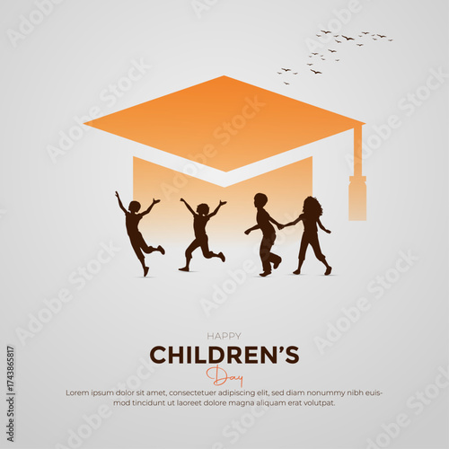 Happy Childern's Day Post and Greeting Card. Modern Childern's Day Background with Text and kids playing Vector Illustration