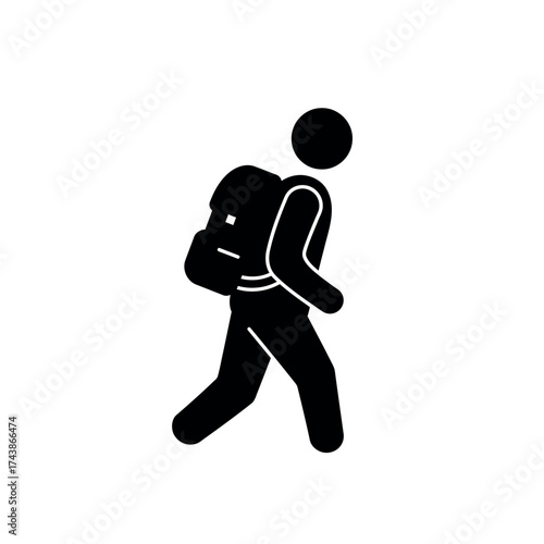 Simple silhouette icon of a person walking with a backpack.