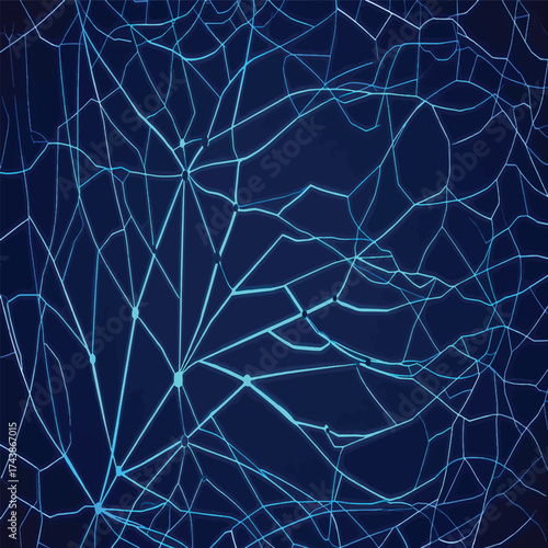 Intricate Blue Digital Network Web Pattern with Glowing Connections and Abstract Cyber Theme