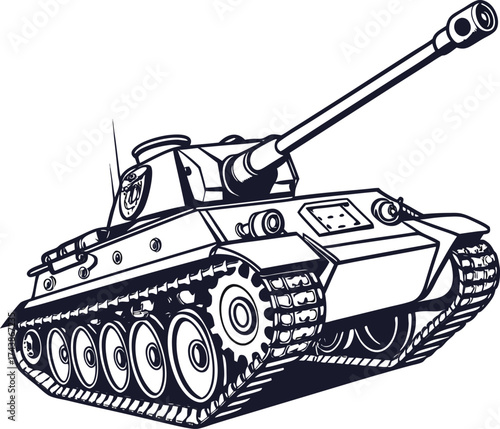 Detailed ink drawing of a world war ii german panther tank in perspective