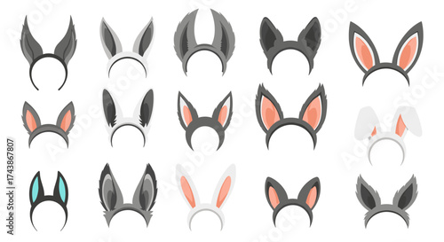 A collection of assorted animal ear headbands displayed against a white background.
