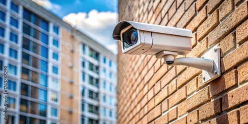 Security camera on wall in city , urban landscape, security cameras