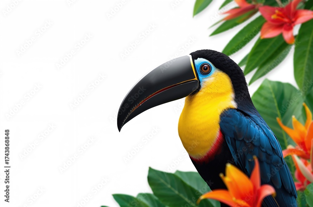 Fototapeta premium Toucan perched against a plain white background