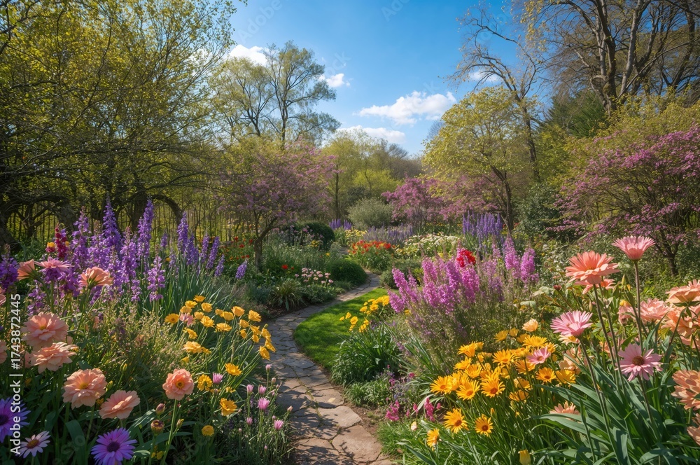 Obraz premium Colorful blossoms blooming in a garden in springtime