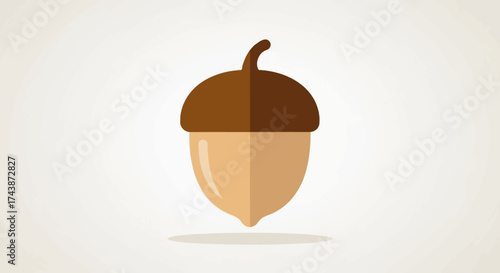 Simple illustration of an acorn with a brown cap and beige body on a light background.