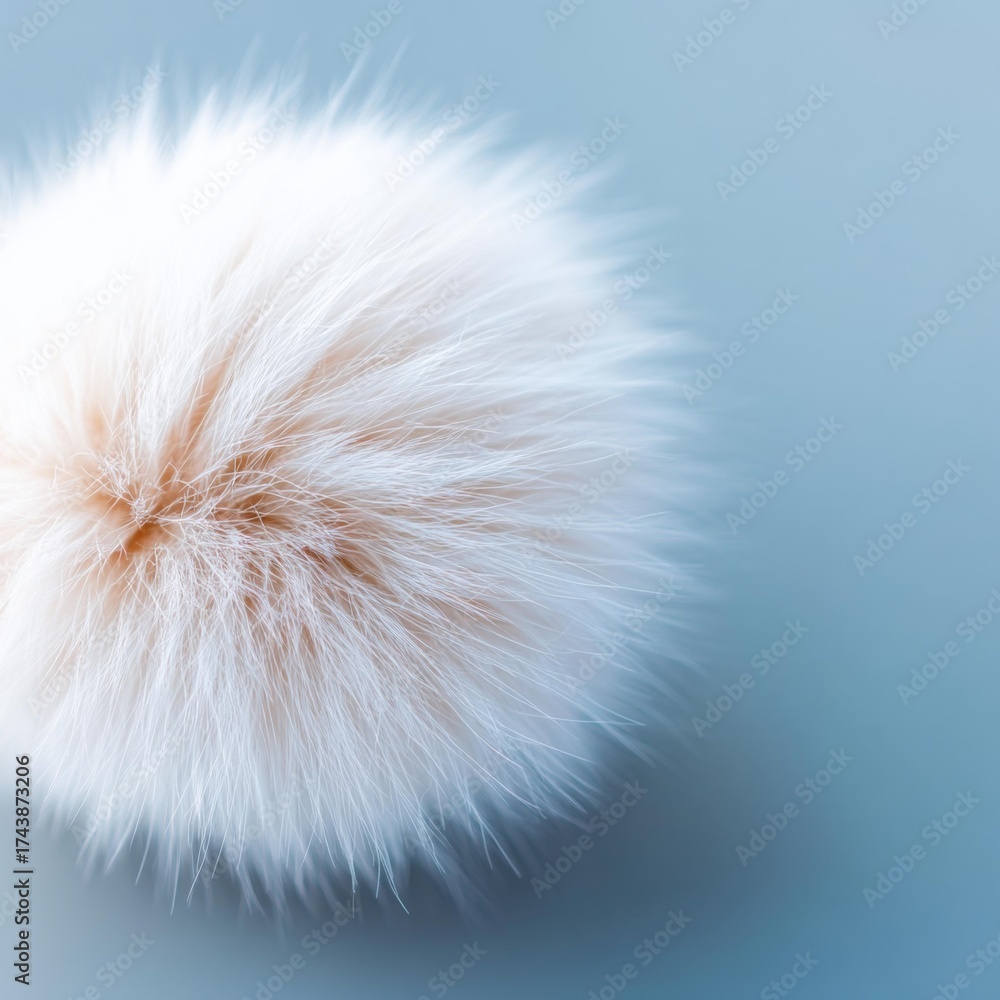 Fototapeta premium A soft and fluffy white ball of fur set against a striking blue background making a unique visual statement