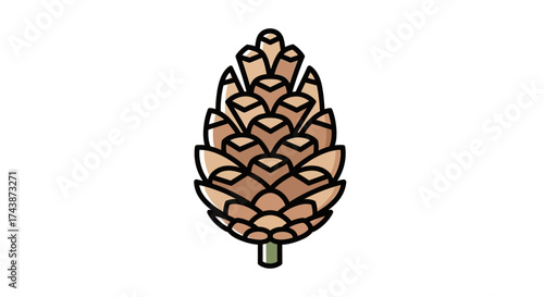 A stylized illustration of a pinecone, showcasing its intricate, layered structure against a white background.