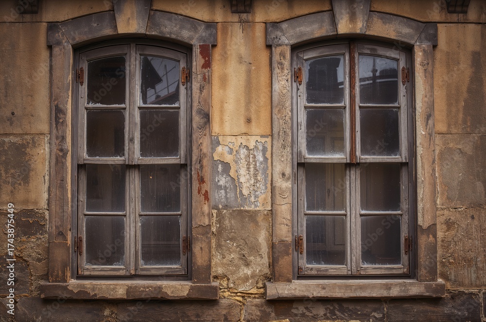 Obraz premium Pair of Wooden Windows in a Classic Historic House