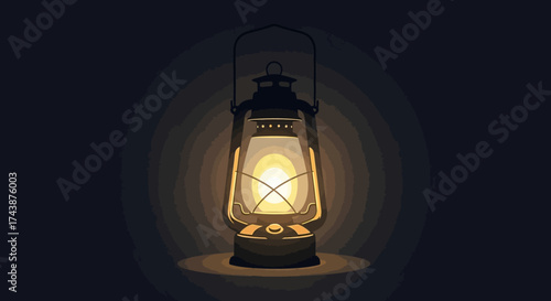 A glowing vintage lantern illuminates the darkness, casting a warm light.