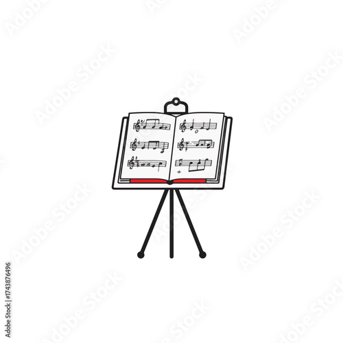 Sheet music display in black and white minimalist style, artistic expression