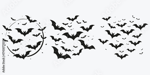 bats circle sketch illustration vector set