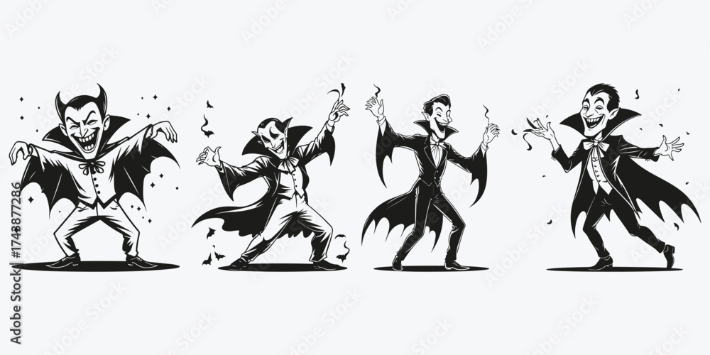 Obraz premium funny vampire dancing sketch illustration vector set