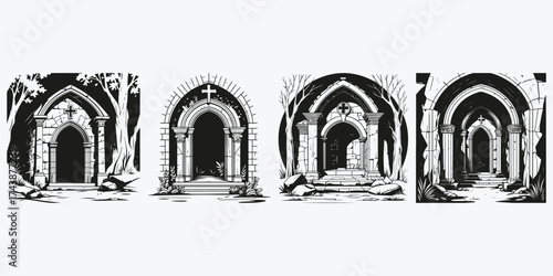 crypt sketch illustration vector set
