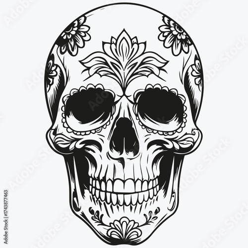 scull in mexican style for Day of the Dead sketch illustration vector