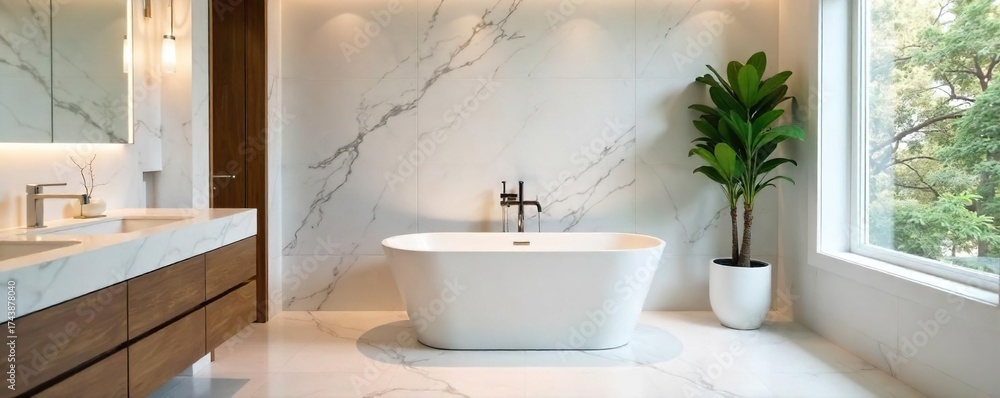 custom made wallpaper toronto digitalSerene Spa-Like Bathroom Luxurious Freestanding Tub, Sleek Fixtures, and Elegant Marble