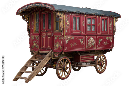 Ornate red gypsy caravan
