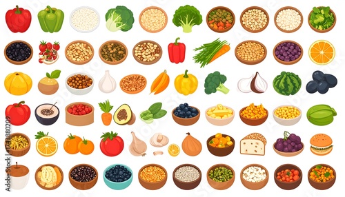 Fototapeta Naklejka Na Ścianę i Meble -  Vector illustration of various fruits and vegetables
