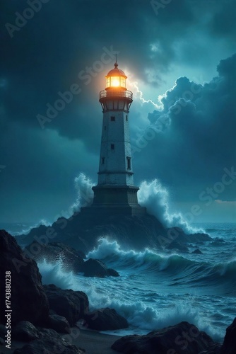 Wallpaper Mural Lone Lighthouse Braving a Furious Storm A Beacon of Hope in the Tempestuous Night Torontodigital.ca