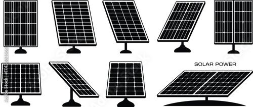 Solar Panel Vector Set for Renewable Energy Design. Solar Power Illustration Collection with Modern Panels.