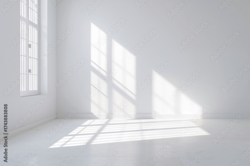 Obraz premium Bright studio space illuminated by sunlight with shadow patterns