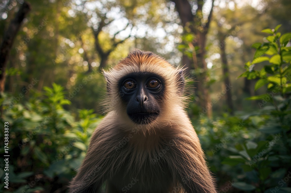 Fototapeta premium Cute Vervet Monkey in Lush Wilderness