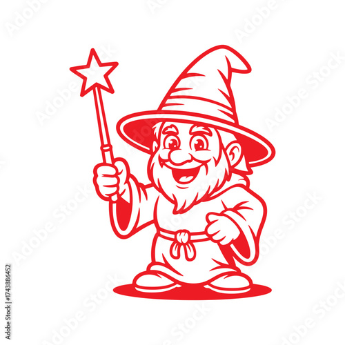 Wizard with Magic Wand Cartoon